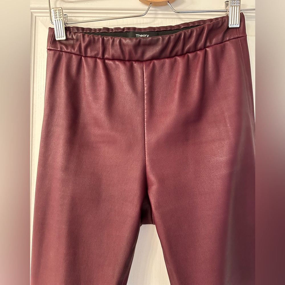 $990 Theory leather leggings jeggings skinny pants burgundy size 0 - Picture 3 of 16